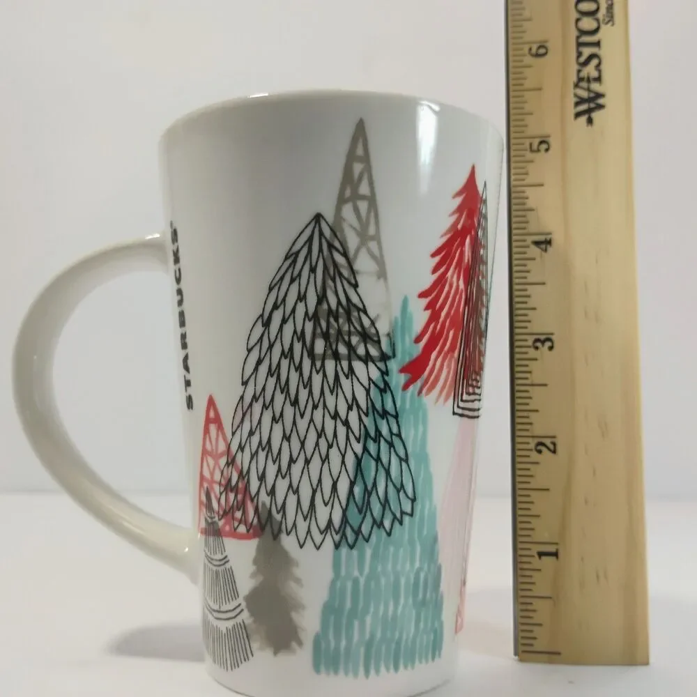 Starbucks Christmas Coffee Mug Holiday Cup Abstract Geometric Forest Trees